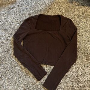 Elegant Brown Long Sleeve Women's Top